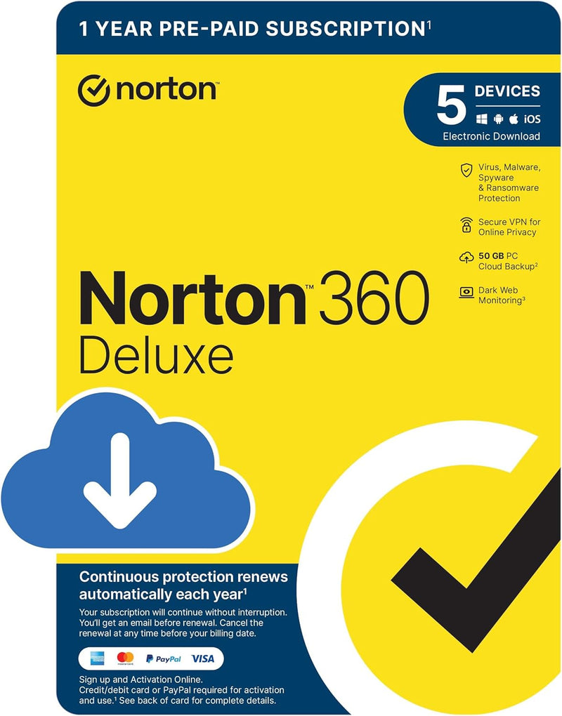 Norton 360 Deluxe 2024, 5 Device and 1-Year - Download Version